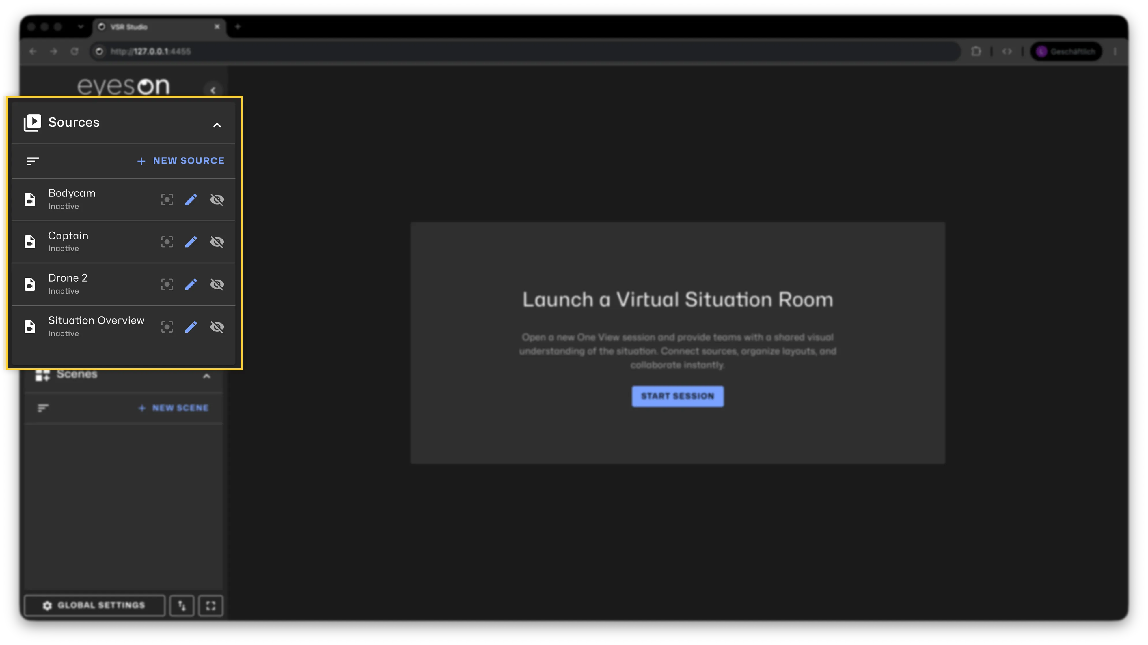 Four example playback sources in the VSR Studio Sources panel