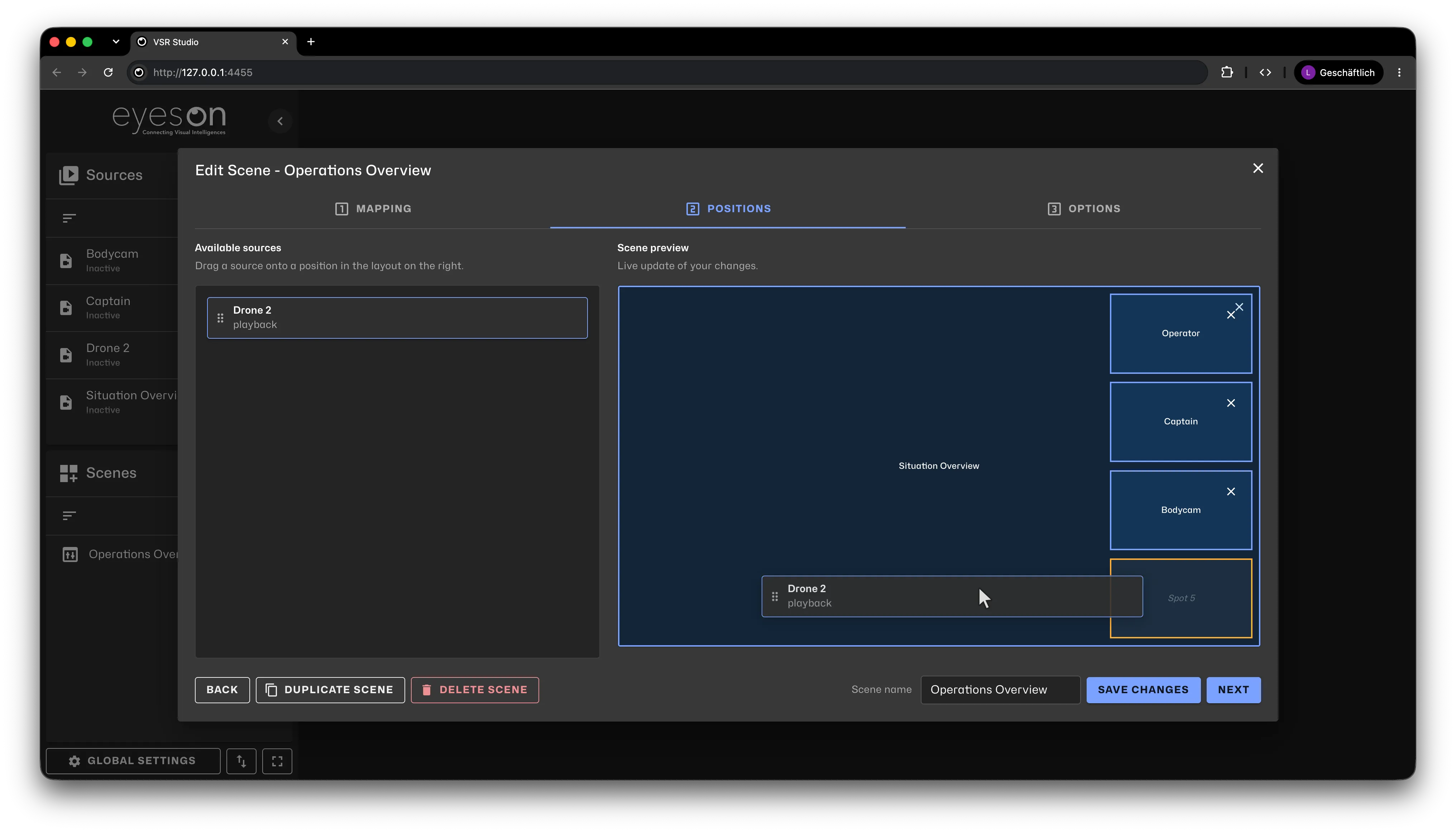 Host and four playbacks assigned to the operations overview layout