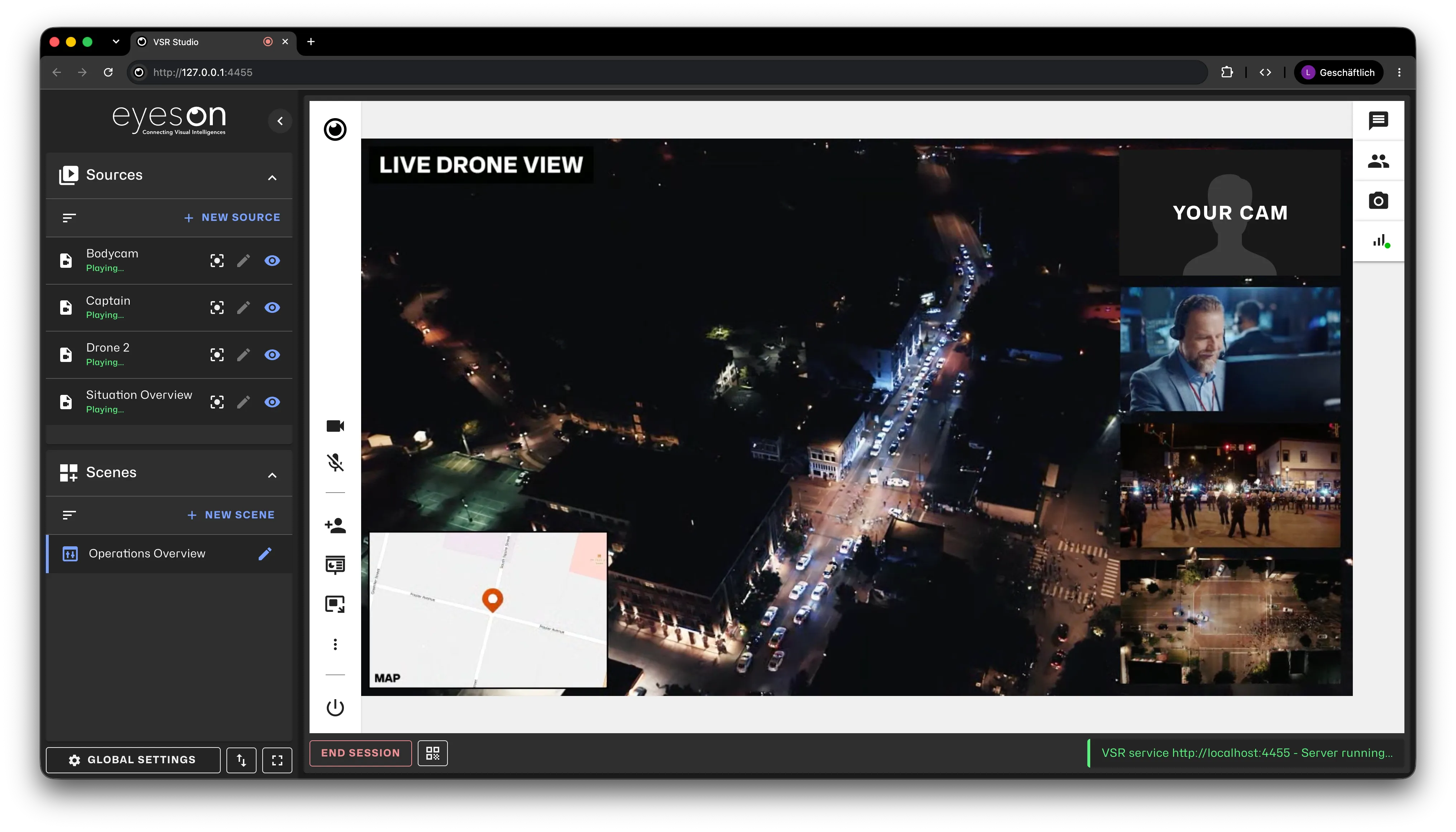 Completed full-width operations overview with four picture-in-picture views